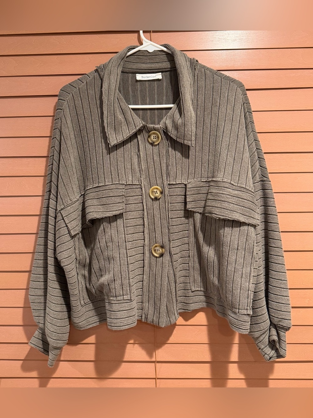 BUCKETLIST Ribbed Open-Front Cardigan in Taupe Gray Size Medium